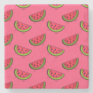 Sommer-Wassermelone auf rosa Muster Steinuntersetzer
