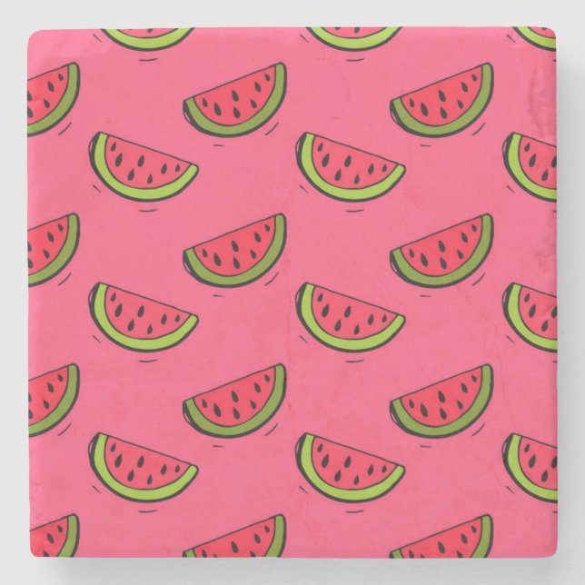 Sommer-Wassermelone auf rosa Muster Steinuntersetzer (Vorderseite)