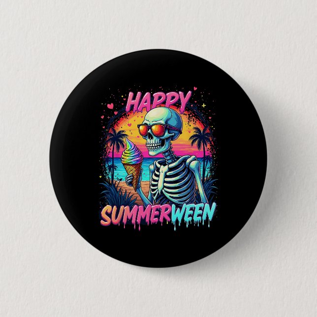 Sommer Wassermelone Jack-o-lantern Frohes Summerwe Button (Vorderseite)
