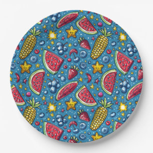 Sommer-Wassermelonen-Mais-und-Frucht-Papierteller  Pappteller