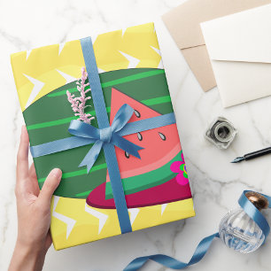 Sommer-Wassermelonen-Scheiben und Tropische Blume Geschenkpapier