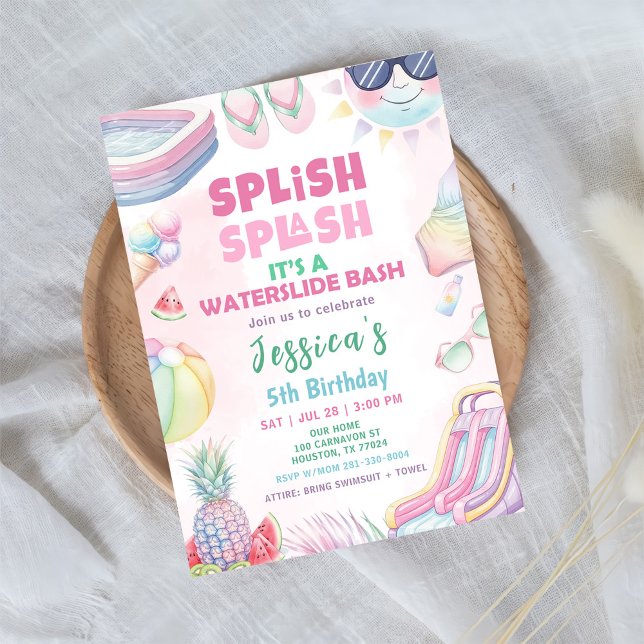Sommer-Wasserrutsche-Bash-Mädchen-Geburtstagsfeier Einladung (Von Creator hochgeladen)