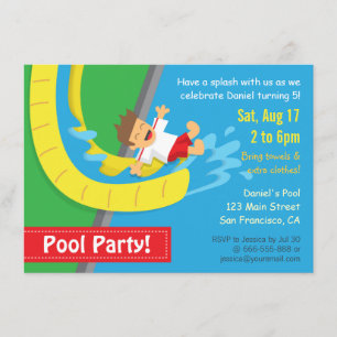Sommer Wasserrutsche Geburtstag Poolparty Einladun Einladung