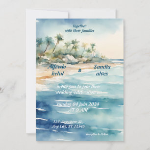 Sommer-Watercolor-Strand Ozean Blau Hochzeit Einladung