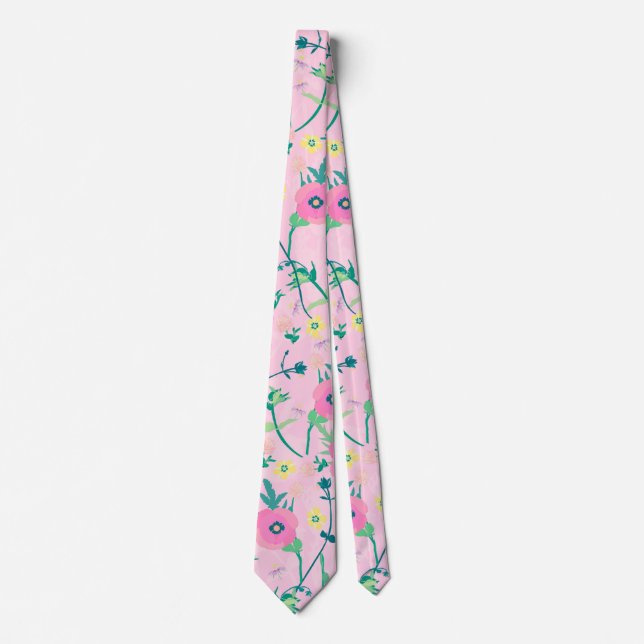 Sommer Wiese Floral Natur Rosa Illustration Krawatte (Vorderseite)