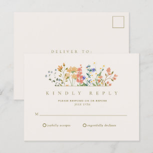 Sommer-Wildblumen-Boho-Hochzeit-RSVP Postkarte