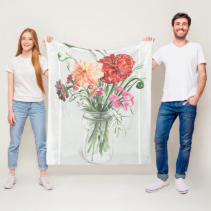 Sommer-Wildblumen - Rosa u. Rottöne Fleecedecke
