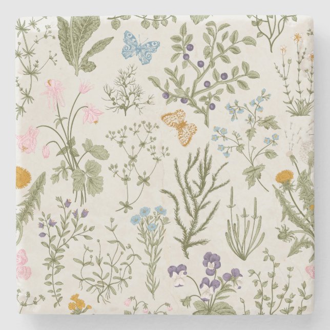 Sommer Wildblumen und Kräuter Steinuntersetzer (Vorderseite)