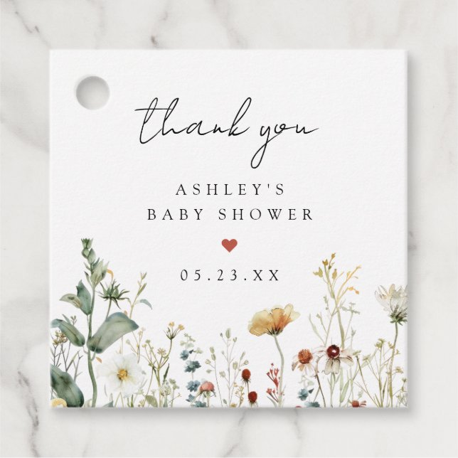 Sommer-Wildblumenfeld-Baby-Party Geschenkanhänger (Vorderseite)