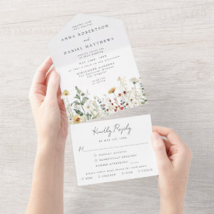 Sommer-Wildblumenfeld-Hochzeit All In One Einladung