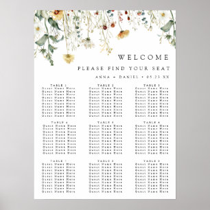 Sommer-Wildblumenfeld-Hochzeit Sitzordnung Poster