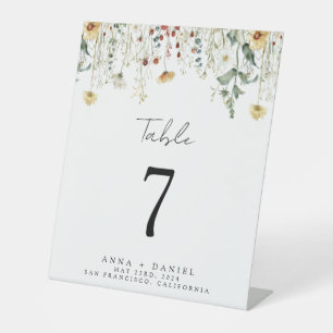 Sommer-Wildblumenfeld-Hochzeitstisch-Nummer Sockelschild