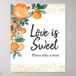 Sommer-Zitrus-Orange-Wasserfarbe Liebe ist süß Poster