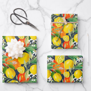 Sommer, Zitrusfrüchte, Bohus, Böhmen, blühendes Geschenkpapier Set