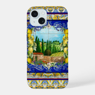Sommerblauer italienischer Majolika-Zitrusgarten iPhone 15 Hülle