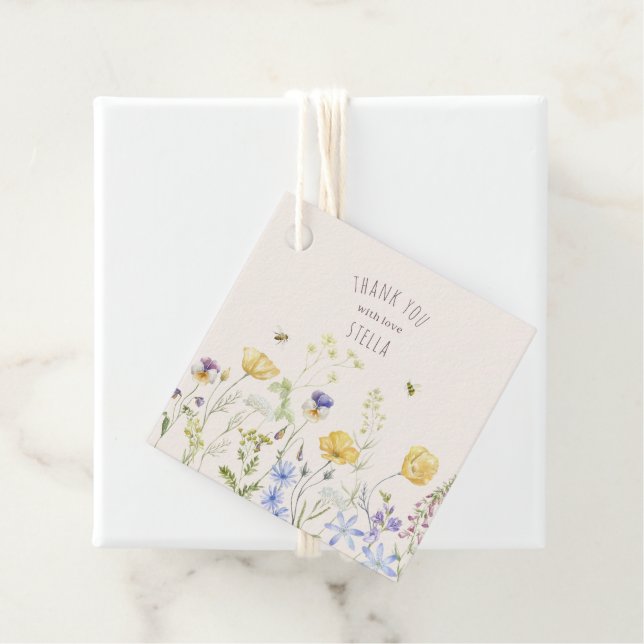 Sommerblicke, Wildblumen, rustikal, Aquarell, Geschenkanhänger (Beispiel)