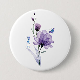 Sommerblumen, japanische Kunst Button
