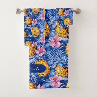 Sommerblumen Tropisches Ananas Blumenmuster Badhandtuch Set