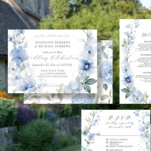 Sommerblumenblau und weiß Elegante Hochzeit Einladung