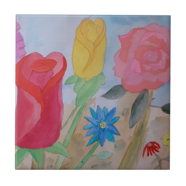 Sommerblumengarten Keramik Tile Fliese (Vorderseite)