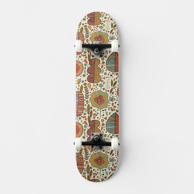 Sommerblumenmuster gemacht vom Blätter Skateboard (Vorderseite)
