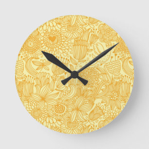 Sommerblumenmuster in den warmen Farben Runde Wanduhr