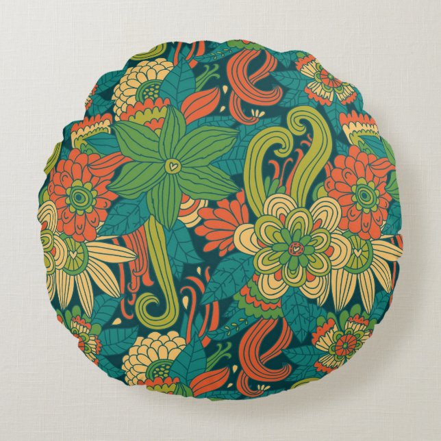 Sommerblumenmuster Rundes Kissen (Vorderseite)