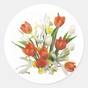 Sommerblumenstrauß mit Tulpen Runder Aufkleber