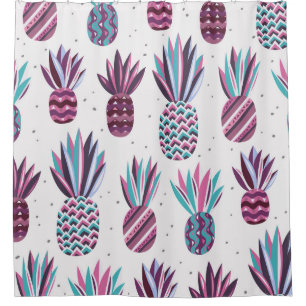 Sommercamps: Ananas Muster, farbenfrohe Punkte Duschvorhang