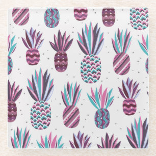 Sommercamps: Ananas Muster, farbenfrohe Punkte Glasuntersetzer