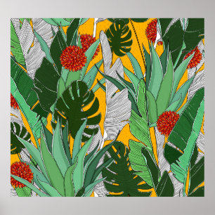 Sommerdschungel: Helles Palmmuster. Poster