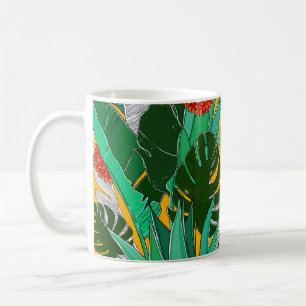 Sommerdschungelmuster mit hellen Farben. Dschungel Kaffeetasse