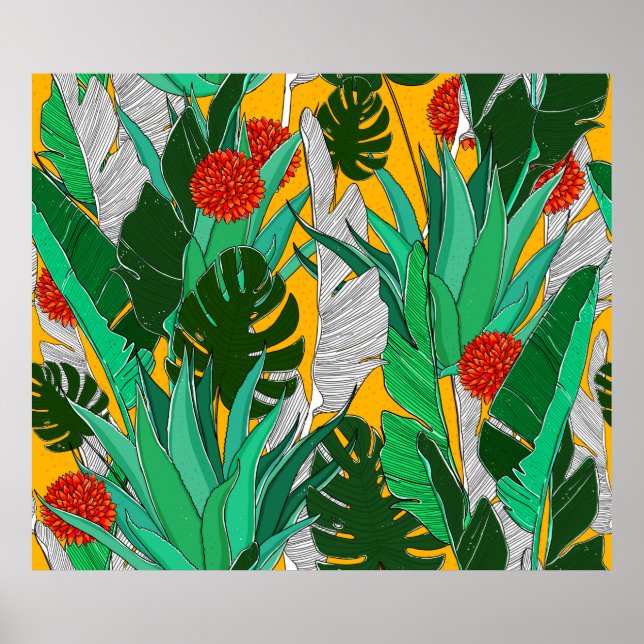 Sommerdschungelmuster mit hellen Farben. Dschungel Poster (Vorne)