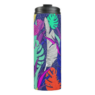 Sommerdschungelmuster mit hellen Farben. Dschungel Thermosbecher