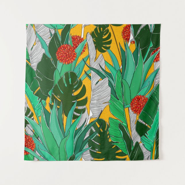 Sommerdschungelmuster mit hellen Farben. Dschungel Wandteppich (Vorderseite)