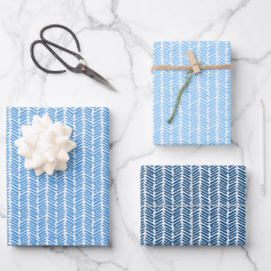 Sommerdunkles Azurblau Kobaltblaue Streifen Kunstm Geschenkpapier Set