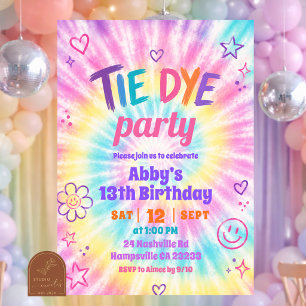 Sommerfarbige Tie-Dye-Mädchen-Geburtstag Einladung