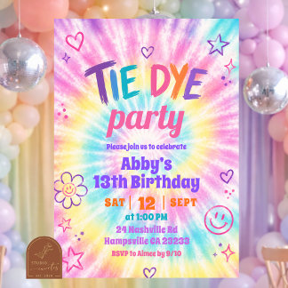 Sommerfarbige Tie-Dye-Mädchen-Geburtstag Einladung