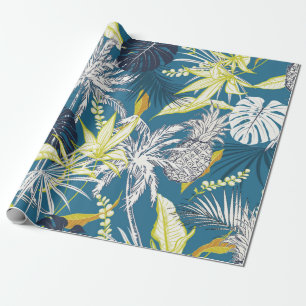 Sommerfarbige tropische Blätter und Obst  Geschenkpapier