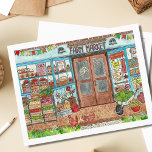 Sommerfarmermarkt Wasserfarbe Postkarte<br><div class="desc">Senden Sie jemandem eine besondere Note mit dieser saisonalen Bauernmarkt-Postkarte mit einer originalen Aquarellmalerei eines malerischen, landwirtschaftlich geprägten Marktes von hausgemachten Waren und Veggies zum Verkauf! Der Henhouse Farm Market bietet einen niedlichen, farbenfrohen Sommercamps voller Frischgemüse, Konserven, Backwaren und lokalem Kunsthandwerk. Eine ruhige Szene, dieses verlockende Schaufenster hat sich gerade...</div>