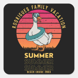 Sommerferien Ente auf Retro Sunset Quadratischer Aufkleber