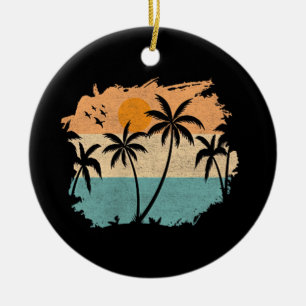 Sommerferien Retro Sonnenuntergang Strand Palmen B Keramik Ornament