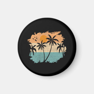 Sommerferien Retro Sonnenuntergang Strand Palmen B Magnet