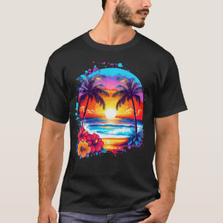 Sommerferien Strand Palmen Hibiskusblüten T-Shirt