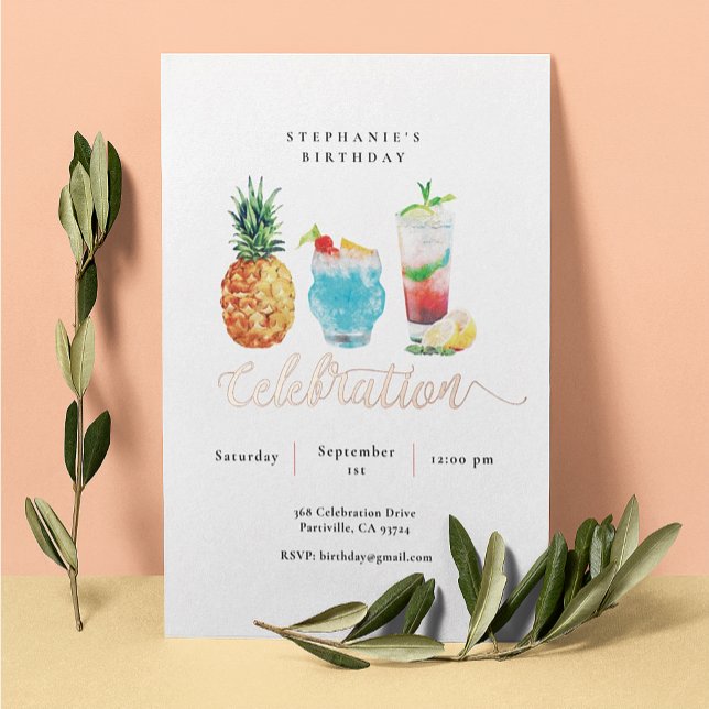 Sommerfest Blue Cocktail Geburtstagsparty Folieneinladung (Von Creator hochgeladen)