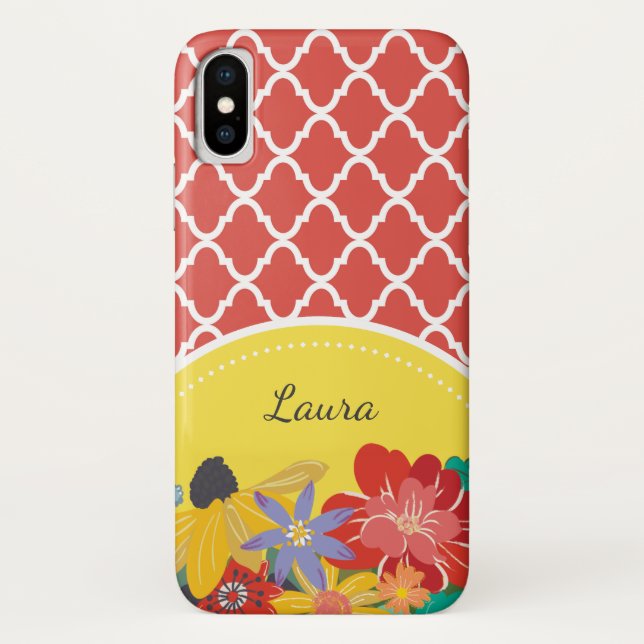 Sommerfiesta Rote Blumenquatrefolie mit Namen Case-Mate iPhone Hülle (Rückseite)