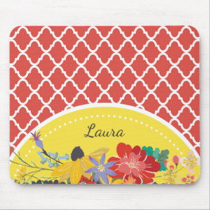Sommerfiesta Rote Blumenquatrefolie mit Namen Mousepad