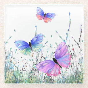 Sommerfreude - farbenfrohe Schmetterlinge fliegen  Glasuntersetzer