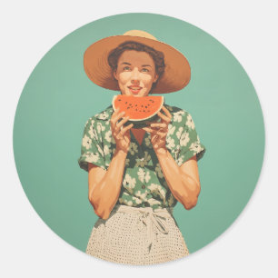 Sommerfreude mit Watermelon Runder Aufkleber