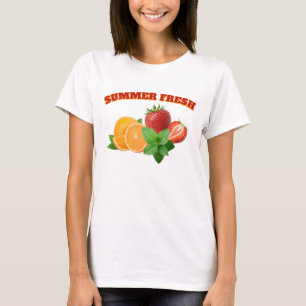 Sommerfrisches Erdbeer-Orangen- und Minze-T-Shirt T-Shirt